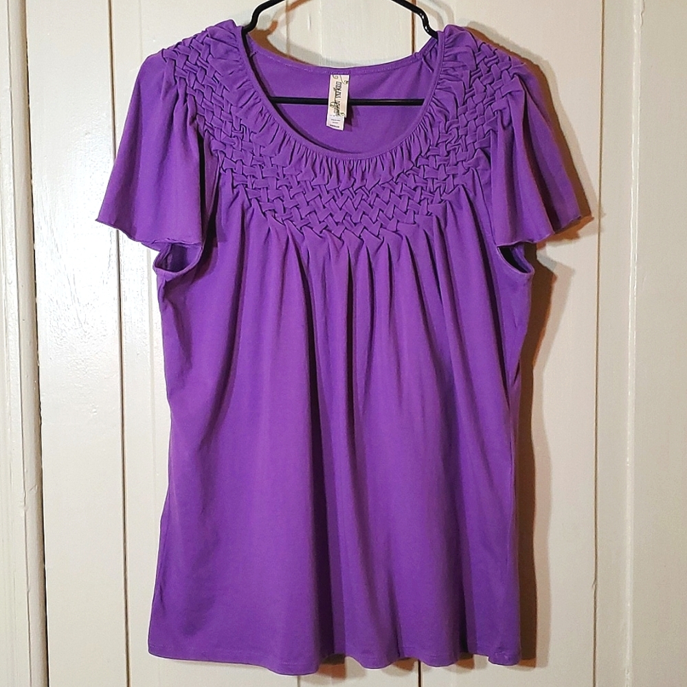 Waffle Weave Endless Designs Purple Cap Sleeve Tee